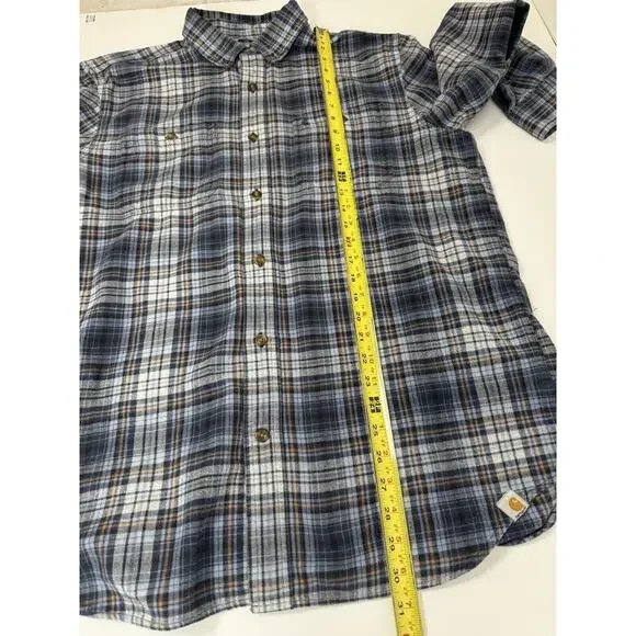 Carhartt Flannel Shirt Button Up Relaxed Fit Heavy Weight Blue Gray Plaid Mens L - Picture 6 of 9